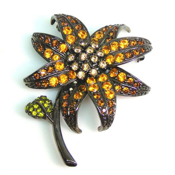 NEW Joan Rivers TOPAZ LILY FLOWER BROOCH Pin LG 3.5" Gold Crystal Rhinestones! - Picture 2 of 4